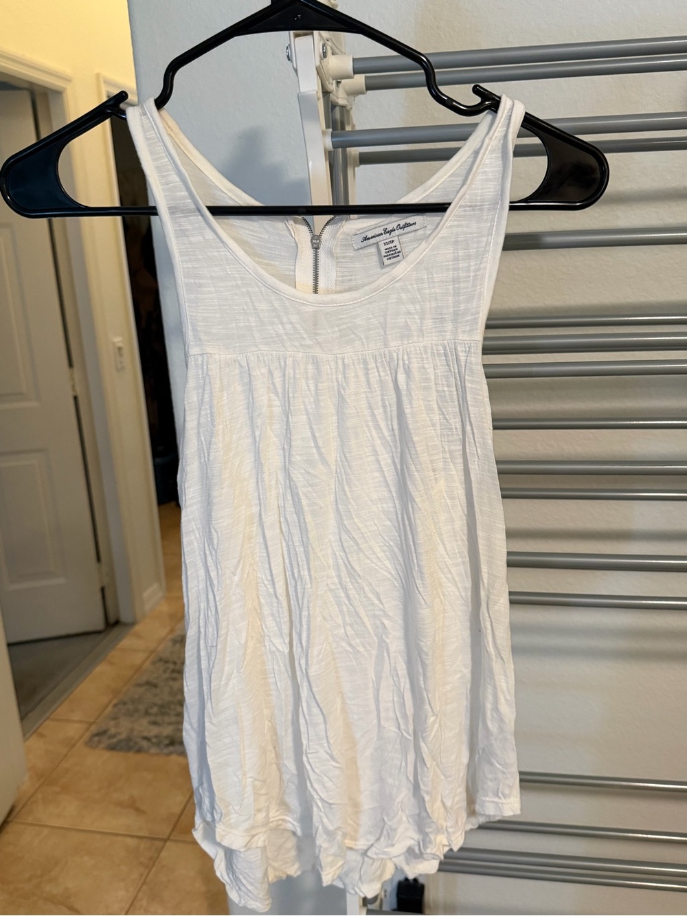 American Eagle Outfitters White Gathered Scoop Neck Tank